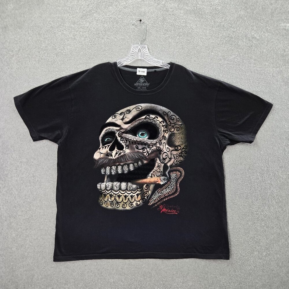 Seashore Men Shirt‎ 2XL Black Canvas Skull Mexican Sugar Skull Calavera Tee